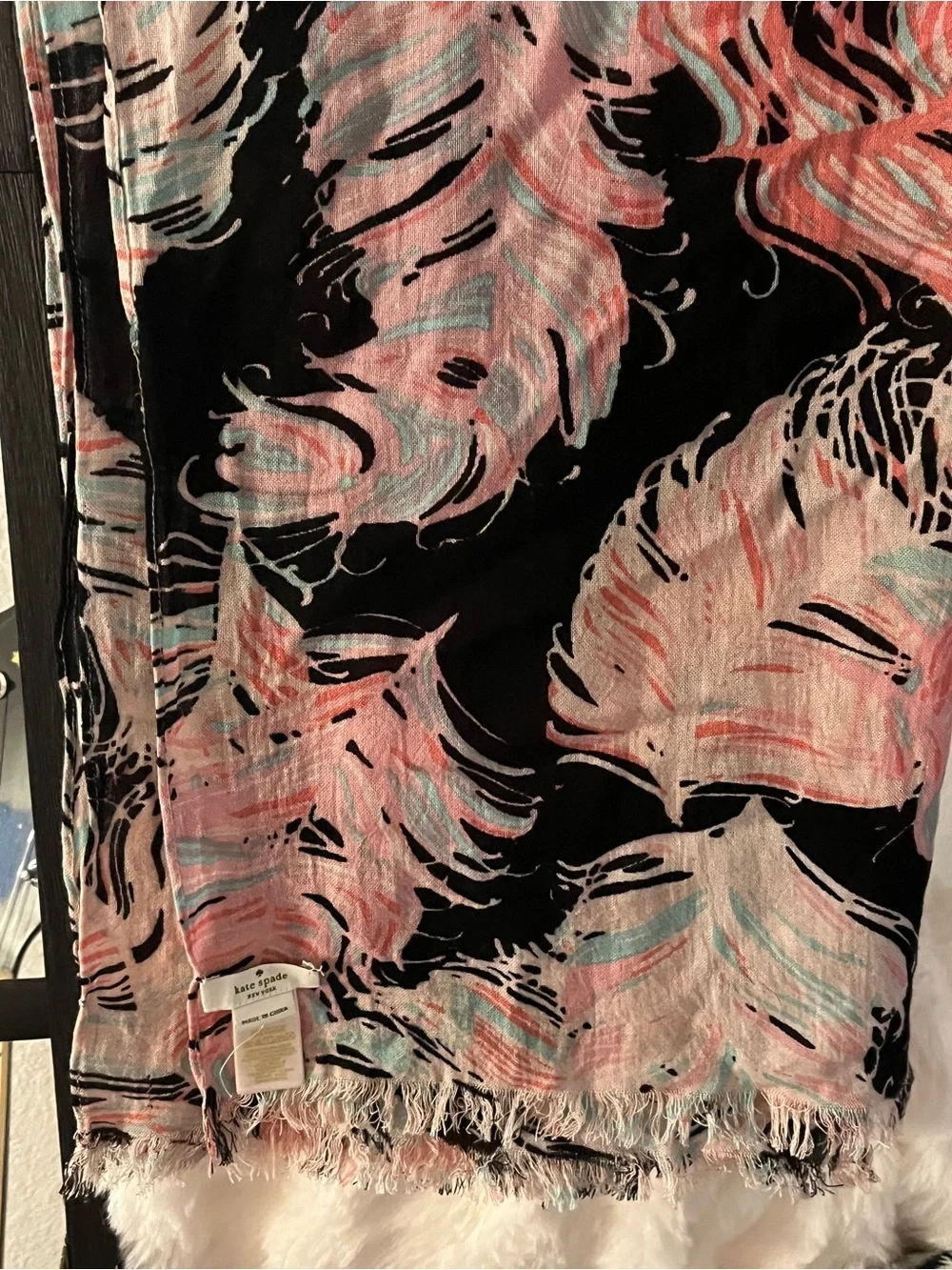 kate spade Pink, Coral & Black Abstract Viscose Scarf